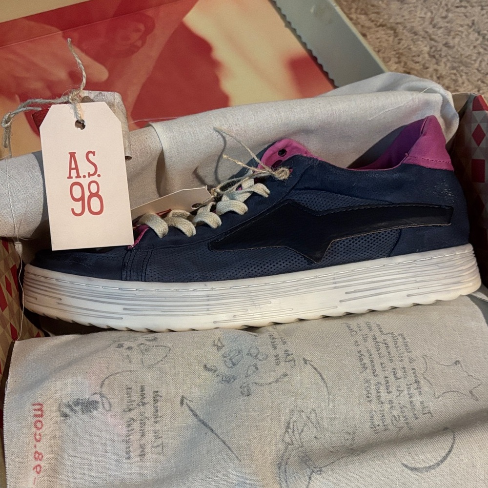 A.S.98 Blue and Pink High-Top Sneakers Alfie leather denim sz 10 eur 41